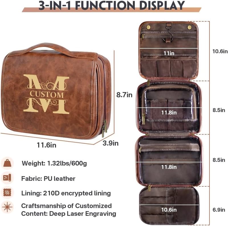 Personalisierte 3-in-1 PU-Leder Kulturtasche für Männer - wasserdicht
