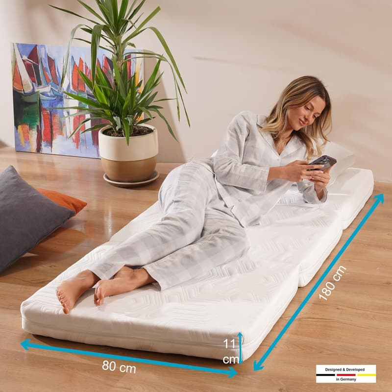 Faltmatratze 80x180 cm – Atmungsaktive Gästematratze in Hellgrau