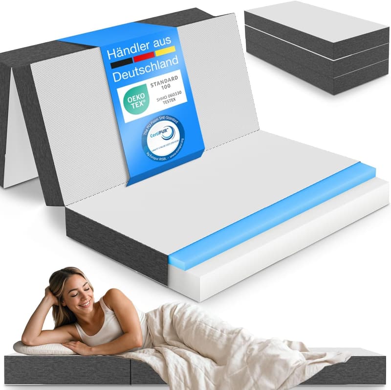 Premium Klappmatratze 140x200 cm, 15 cm hoch, für Gäste und Reisen