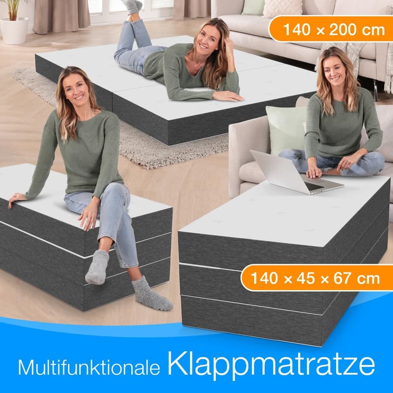 Premium Klappmatratze 140x200 cm, 15 cm hoch, für Gäste und Reisen