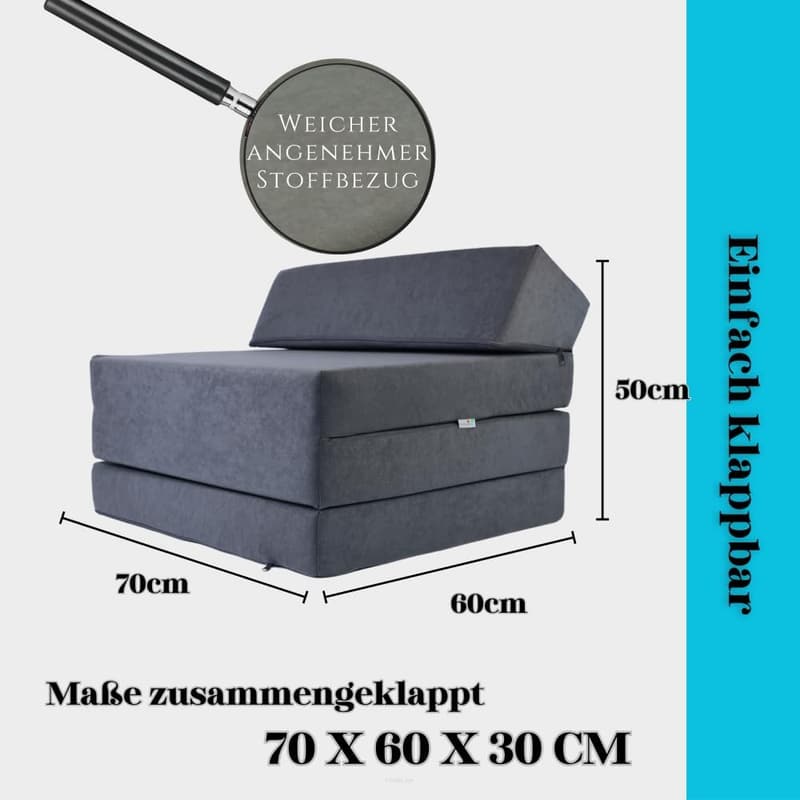 Faltmatratze 200x70 cm für Erwachsene - Waschbarer Bezug - Camping