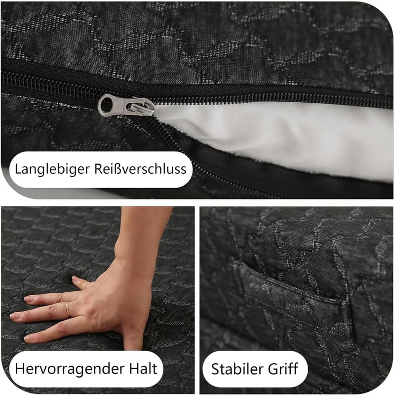 Faltbare Gästematratze 90x200 cm, 10 cm dick, waschbarer Bezug schwarz