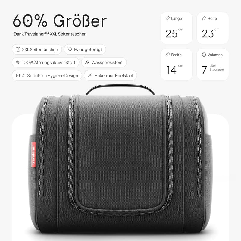 Hängender Kulturbeutel 3-in-1 für Damen, Herren & Kinder, 7 Liter