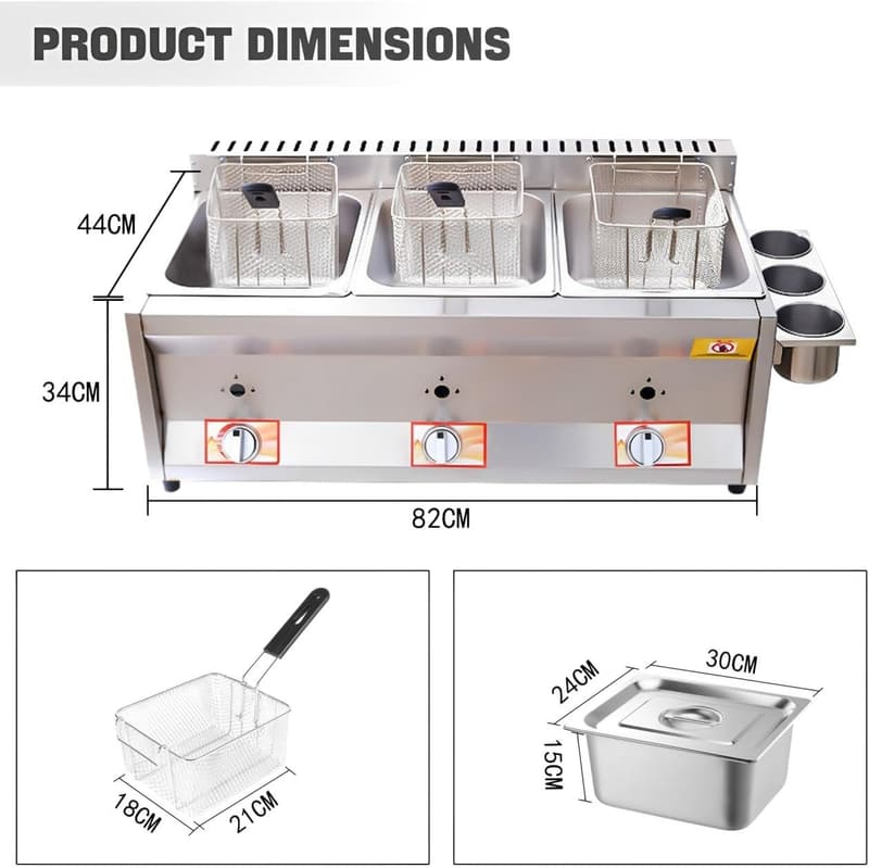 Gewerbliche 30 L Edelstahl Fritteuse mit 3 Frittierkörben für Restaurants