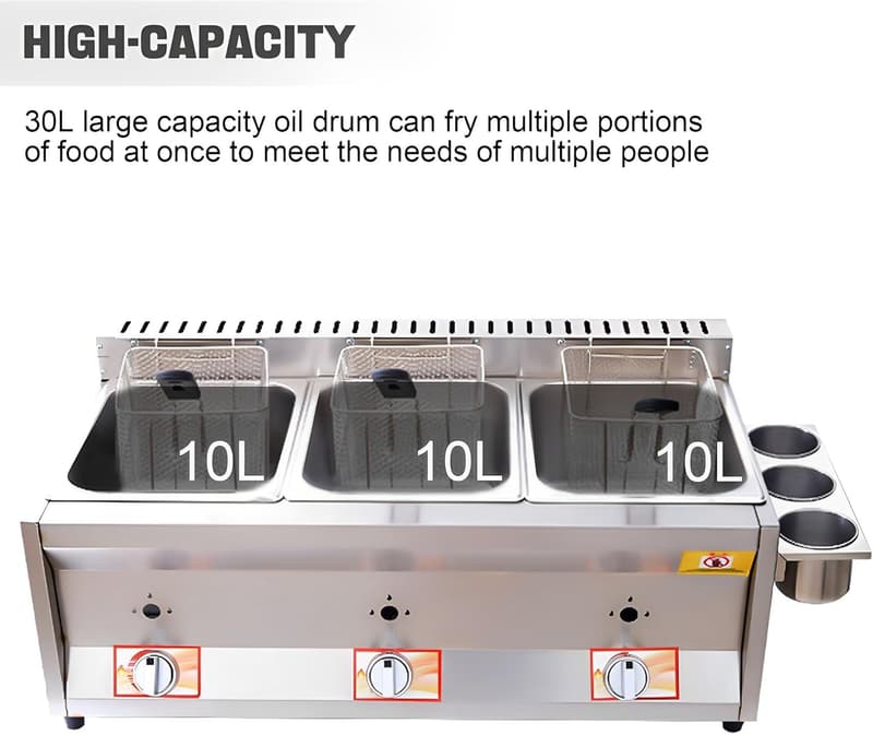 Gewerbliche 30 L Edelstahl Fritteuse mit 3 Frittierkörben für Restaurants