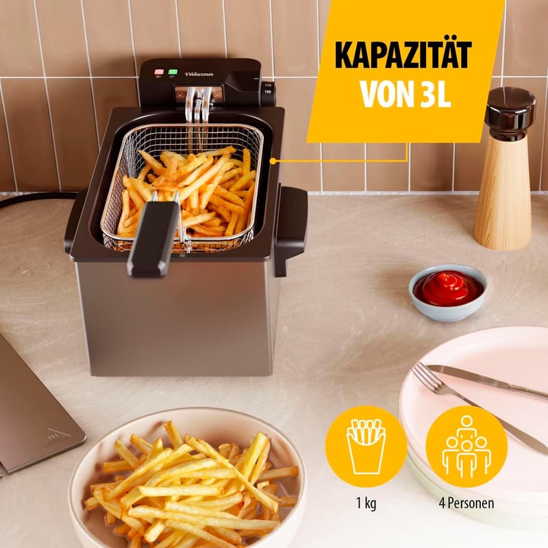 Tristar Fritteuse 3L mit Cool Zone Technologie, Edelstahl, 2000 W