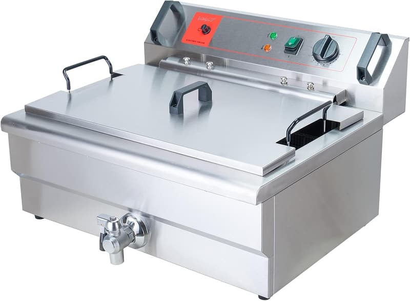 Edelstahl Fritteuse 30L 3000W für Restaurant und Zuhause mit Abflusssystem
