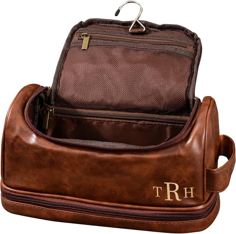 Personalisierte Herren-Reise-Toilettenbeutel aus PU-Leder mit Gravur