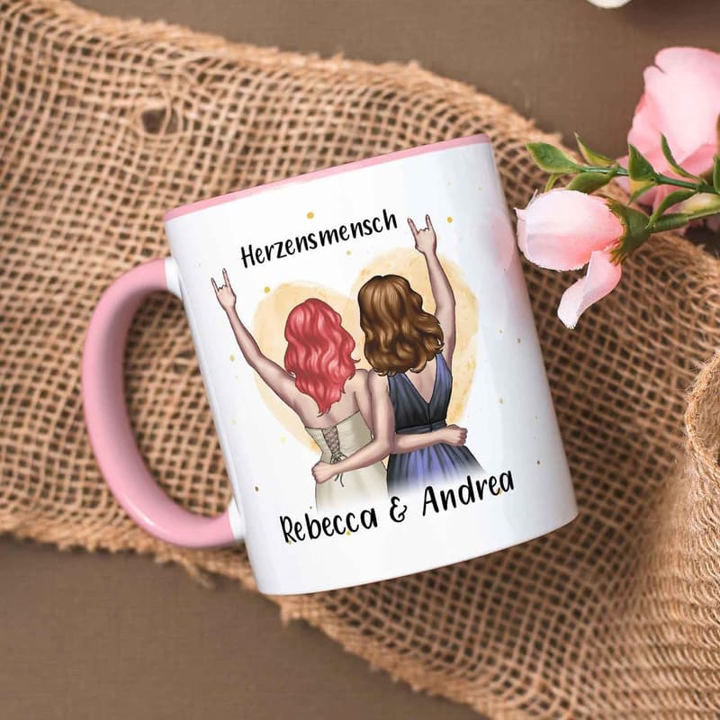 Personalisierbare Tasse für beste Freundin - Rosa mit Gravur