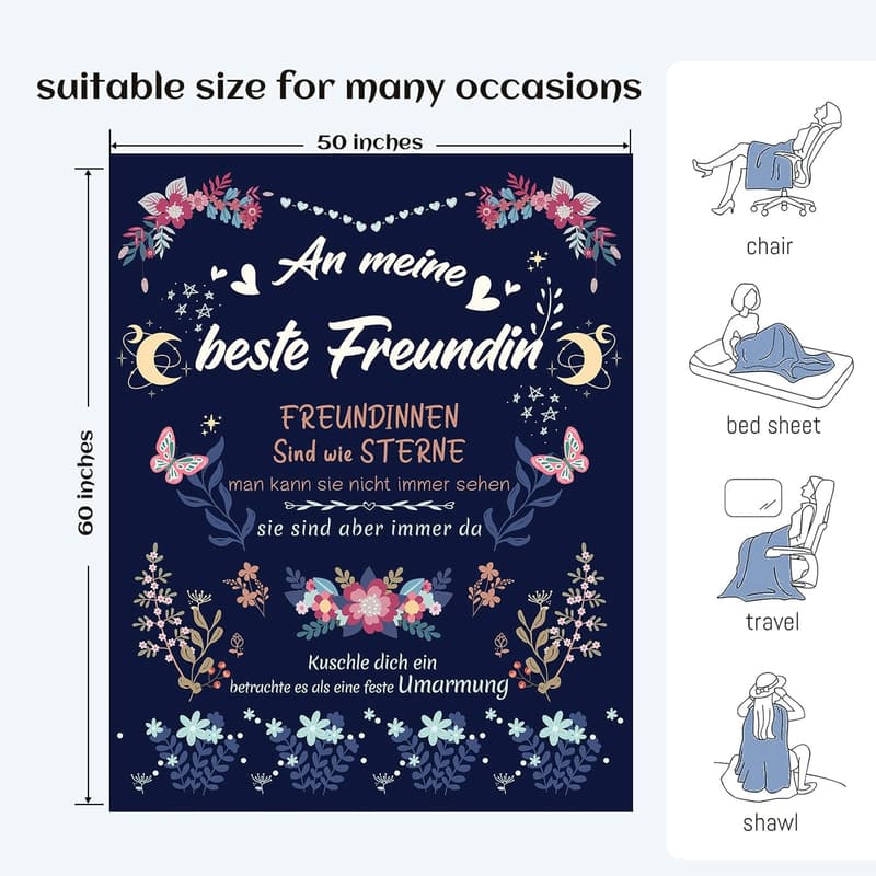 Geschenk für beste Freundin: Flauschige Decke in Marineblau 152 x 127 cm