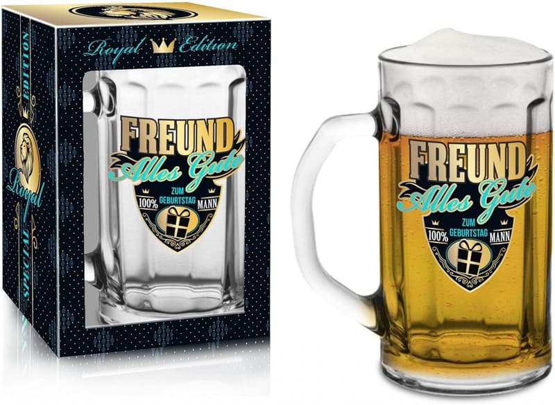 Bierkrug 0,5l mit Geschenkbox – Praktisches Geburtstagsgeschenk für Freunde