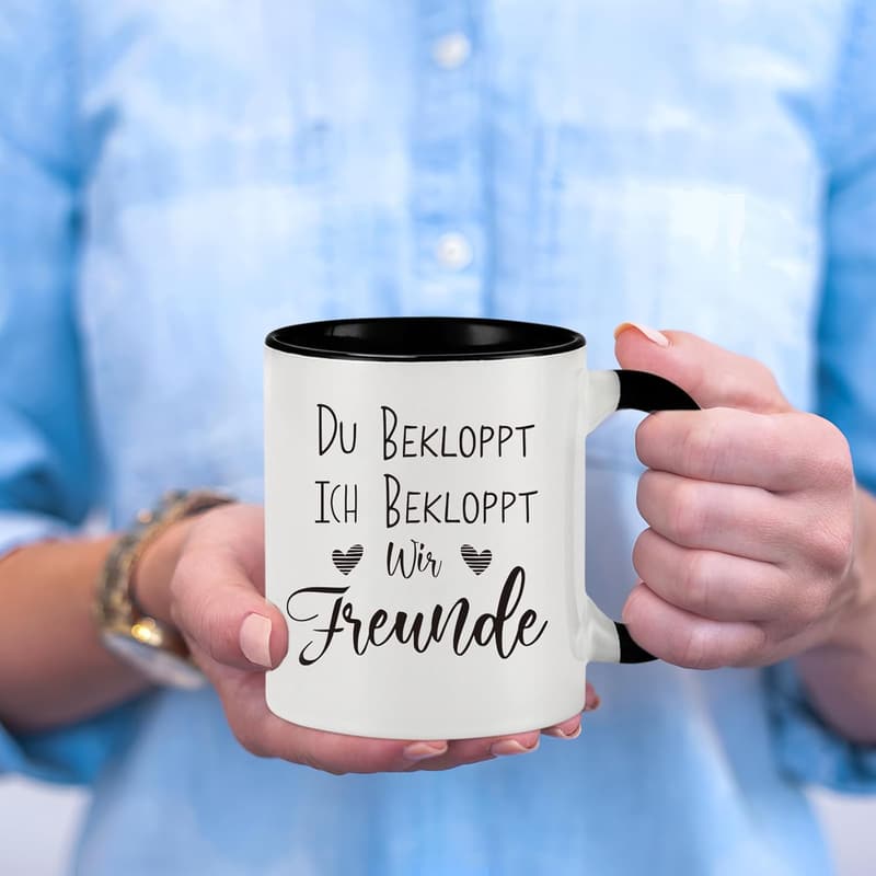 Kaffeetasse für Freunde mit Spruch - 325ml, Schwarz
