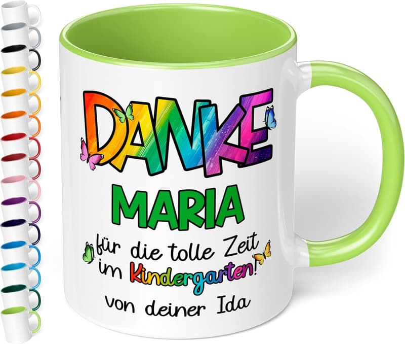 Dankeschön-Tasse für Erzieherin – personalisiert mit Wunschname – 330ml (Hellgrün)