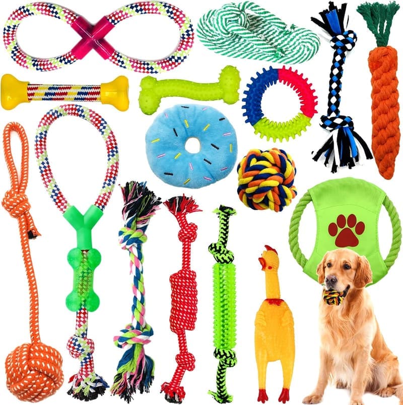 Robustes Hundespielzeug-Set aus Baumwolle, 16-teilig für kleine und mittelgroße Hunde