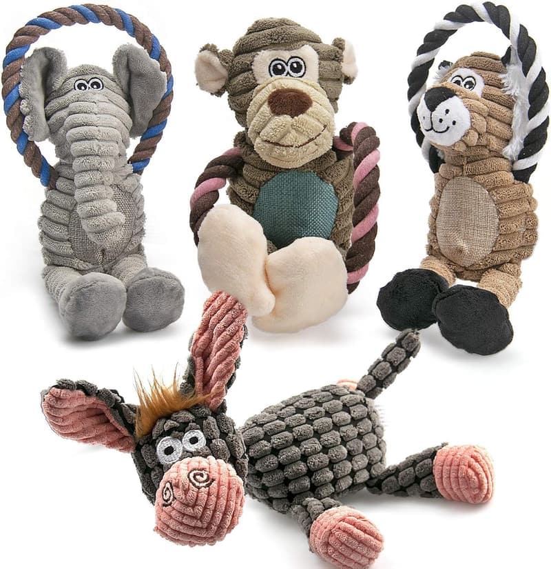 Interaktives Plüschspielzeug für Hunde – 4er Set mit Quietschern