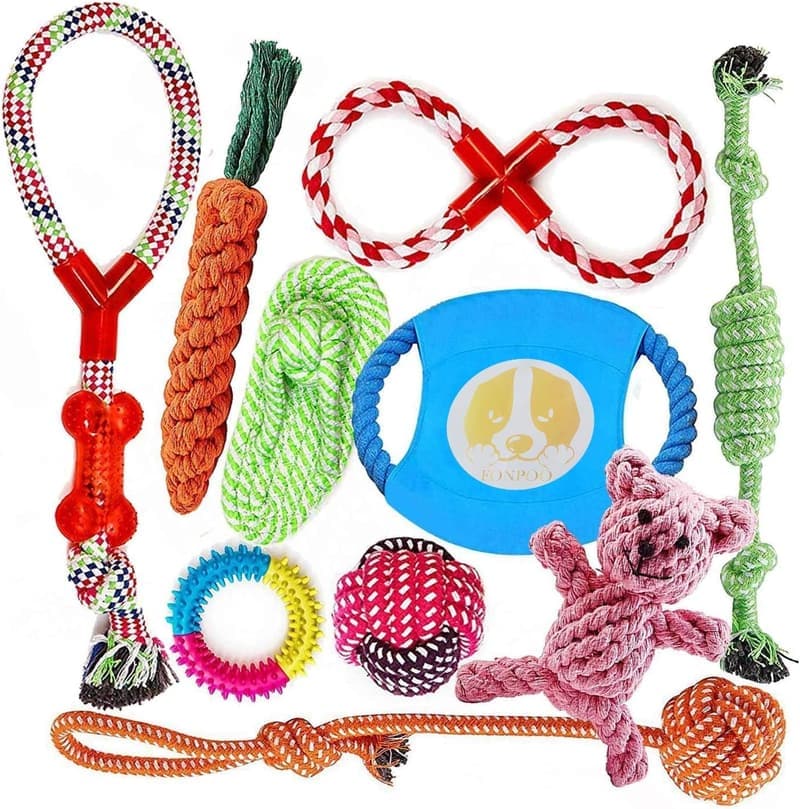 Interaktives Hundespielzeugset aus Baumwolle für kleine und mittlere Hunde, 10 Stück