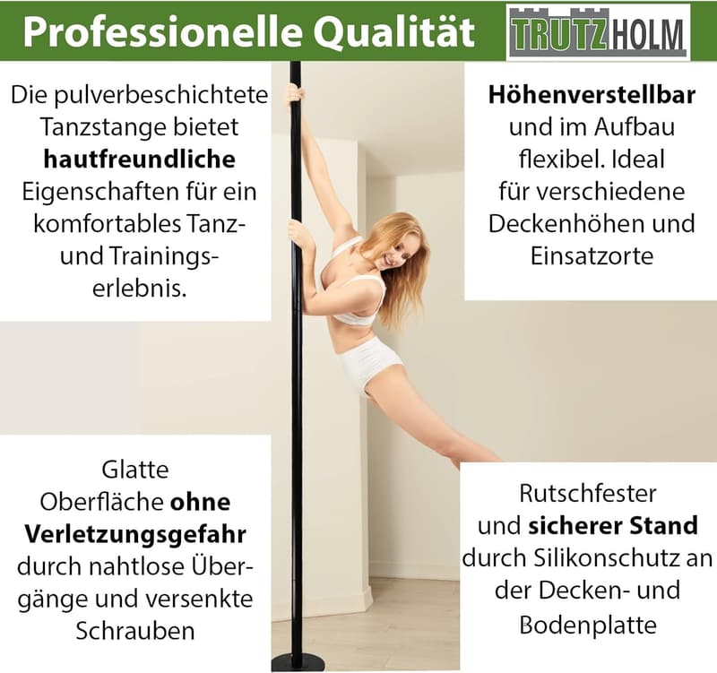 Profi Pole Dance Stange 231-274 cm, schwarz, ohne Bohren, Static & Spinning