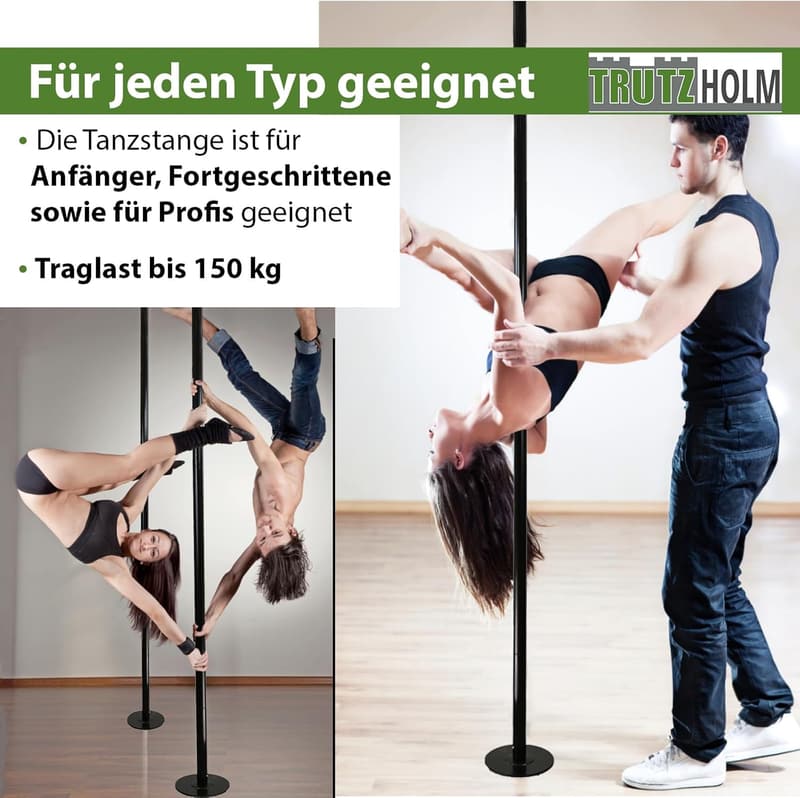 Profi Pole Dance Stange 231-274 cm, schwarz, ohne Bohren, Static & Spinning