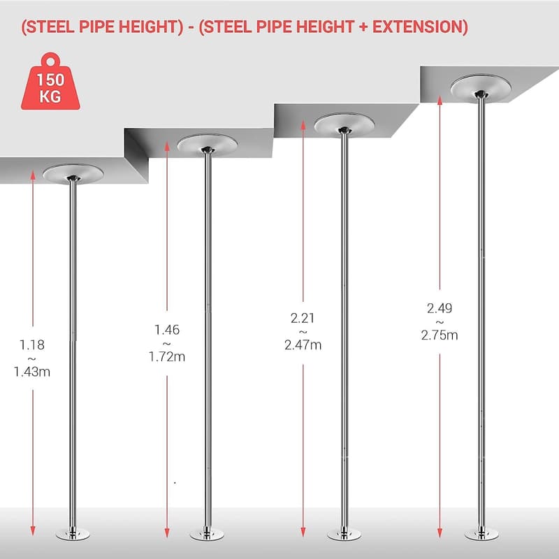 TLGREEN Höhenverstellbare Pole Dance Stange aus Edelstahl, 45 mm