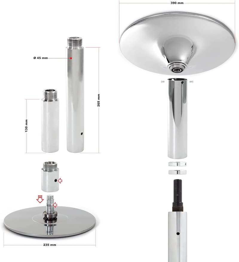 Höhenverstellbare Pole Dance Stange aus Stahl, 45 mm, ohne Bohren