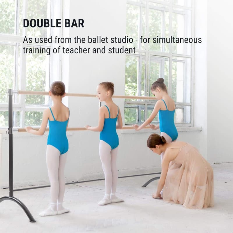 Freistehende Ballettstange für Zuhause aus Stahl mit Holzoptik