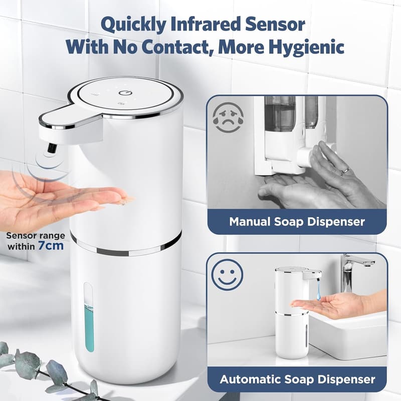 Automatischer Seifenspender mit Sensor, 380ml, USB Wiederaufladbar, IPX5 wasserdicht