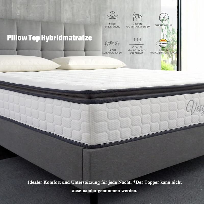 Vesgantti 90x200 cm Orthopädische Taschenfederkernmatratze H4