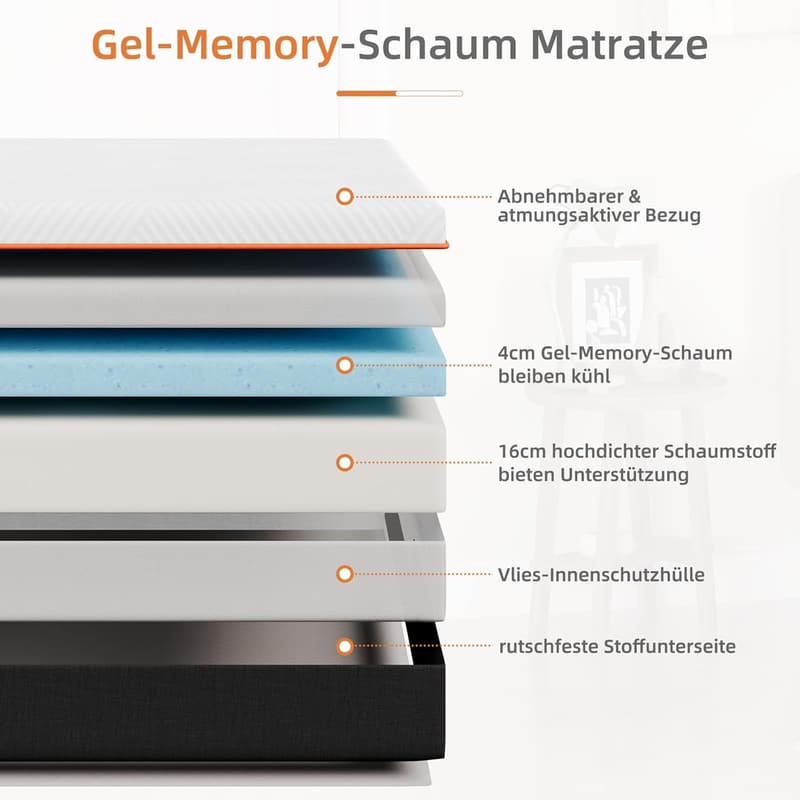 Vesgantti Ergonomische Gel-Memoryschaummatratze 140x200cm, H2/H3