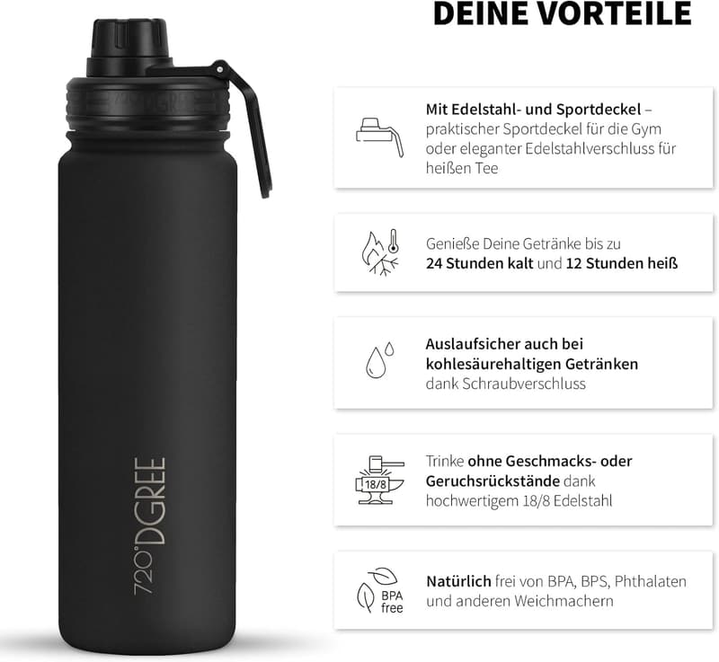 Edelstahl Trinkflasche 950ml “noLimit” - Auslaufsicher, BPA-frei für Sport