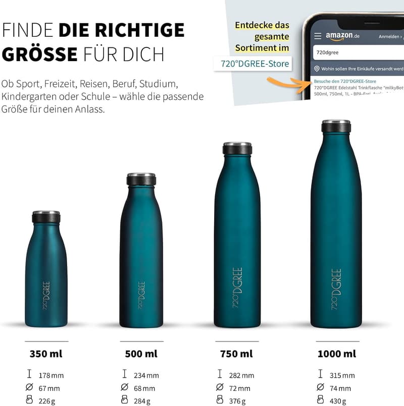 Edelstahl-Trinkflasche “milkyBottle” 750ml - BPA-frei, auslaufsicher