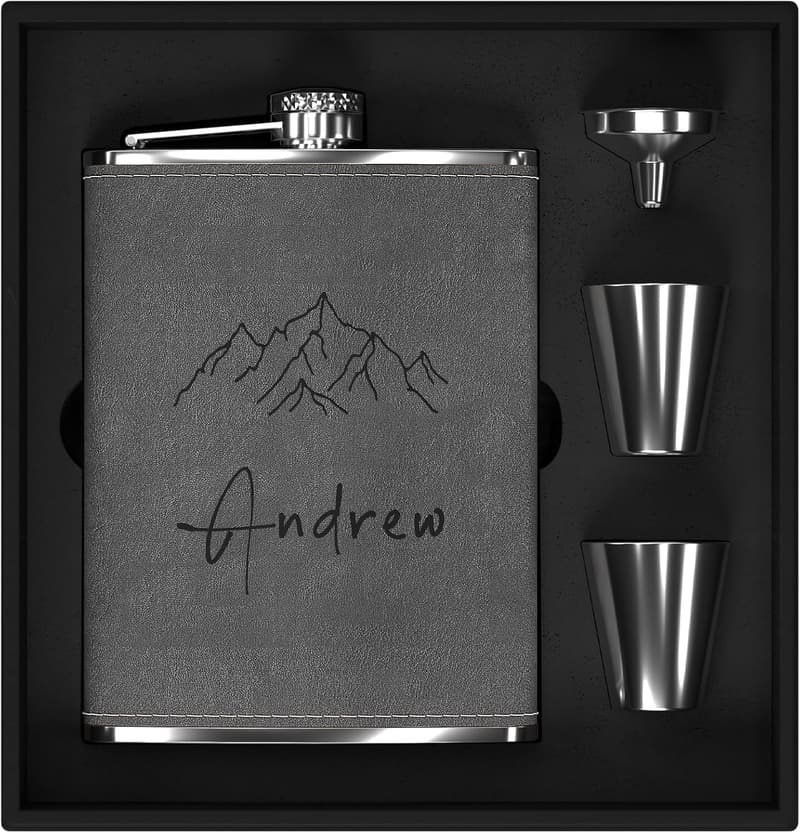Personalisierter Flachmann mit Berggravur für Männer – 8 oz Edelstahl