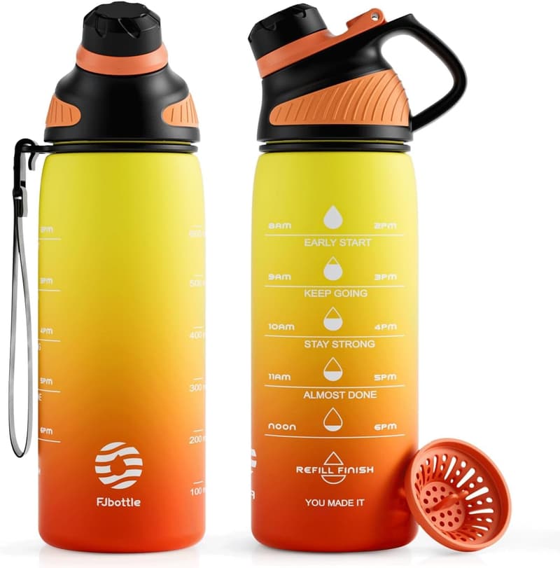 Sport Wasserflasche 1L mit Sieb und Zeitmarkierung – BPA-frei für Fitness und Outdoor