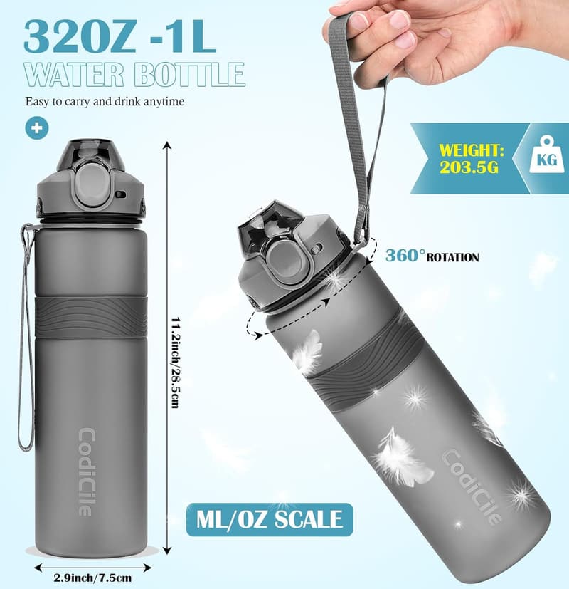 BPA-freie 1L Sport-Trinkflasche - Auslaufsicher und ideal für Fitness und Reisen
