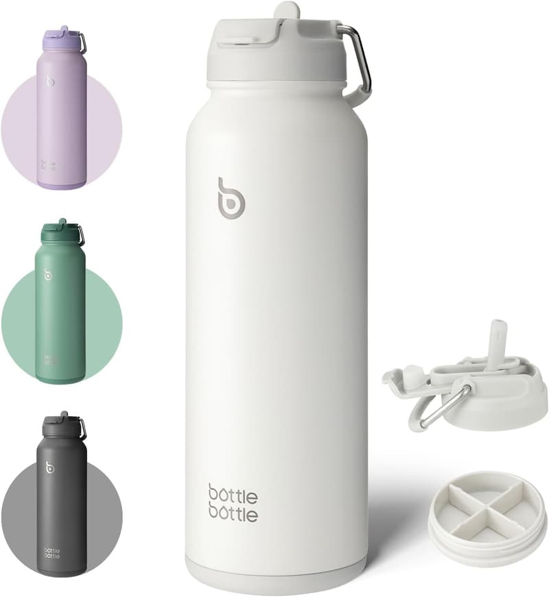 Isolierte Edelstahl-Wasserflasche mit Strohhalm, 1l, für Outdoor-Sport