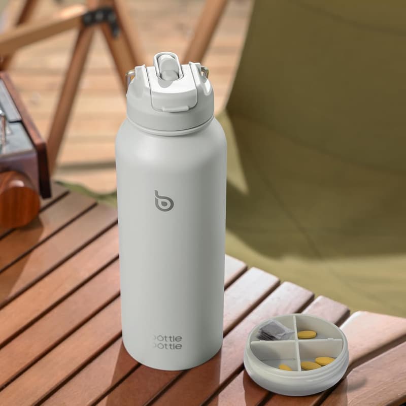Isolierte Edelstahl-Wasserflasche mit Strohhalm, 1l, für Outdoor-Sport