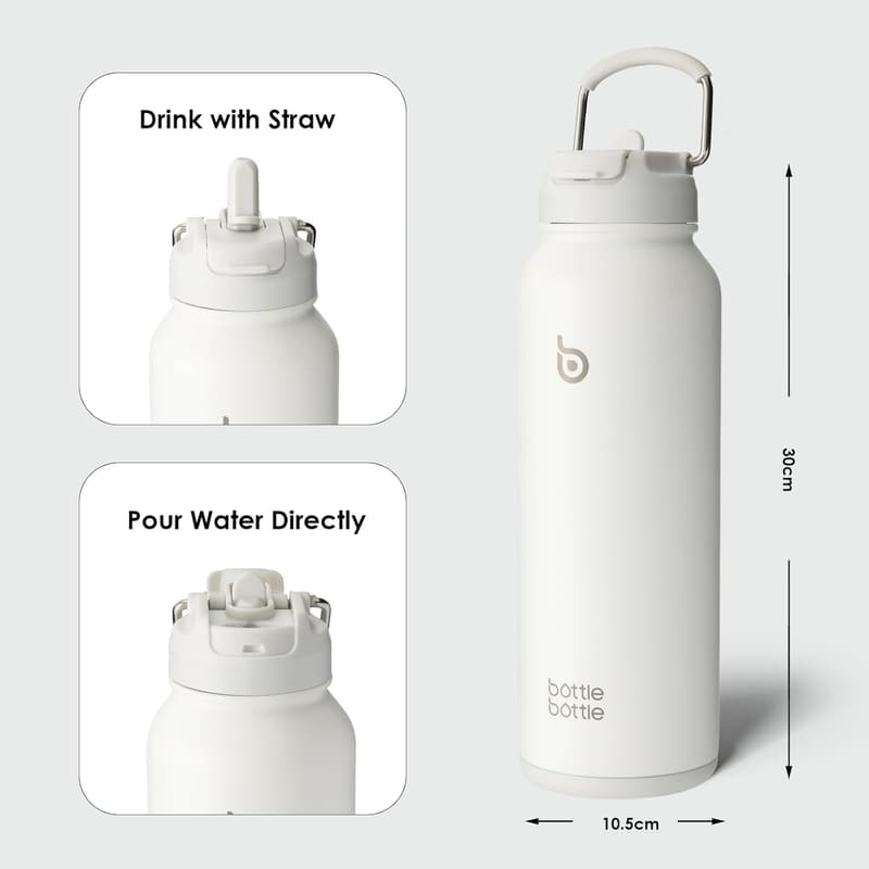 Isolierte Edelstahl-Wasserflasche mit Strohhalm, 1l, für Outdoor-Sport