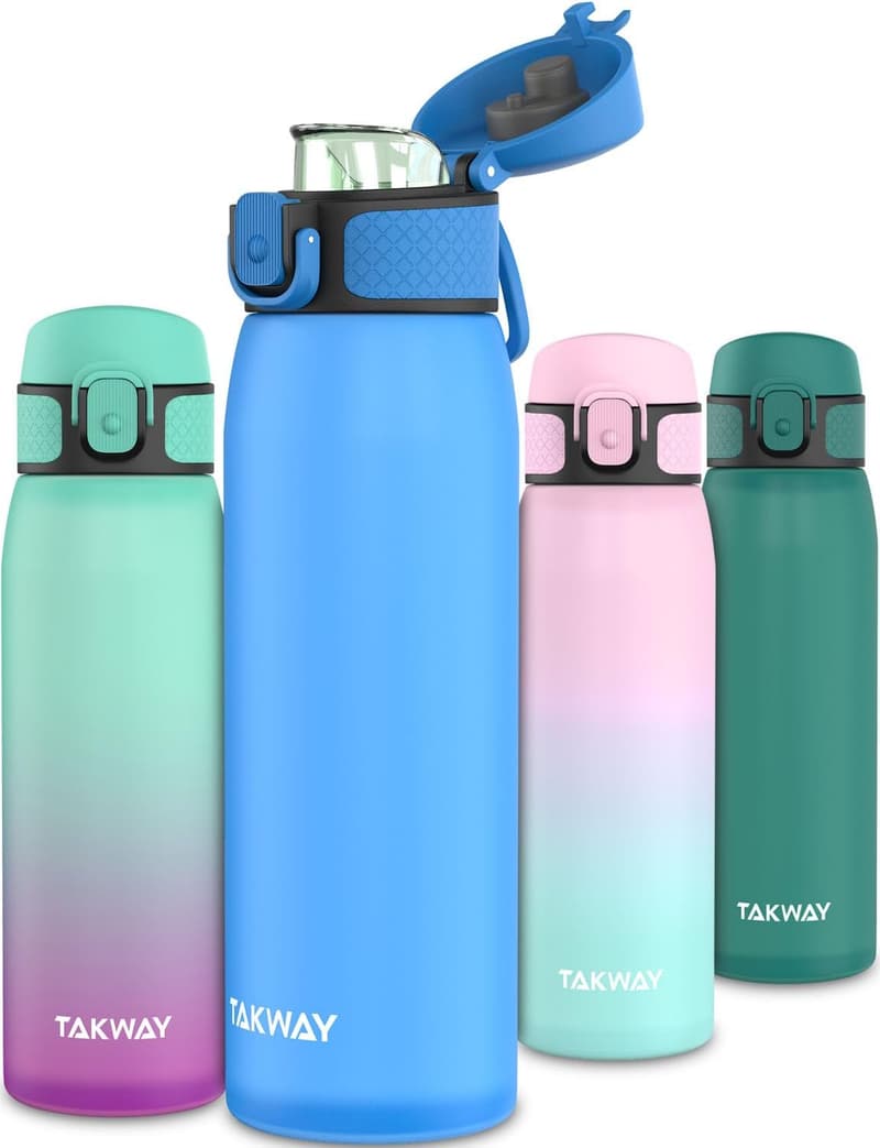 TAKWAY Auslaufsichere Trinkflasche für Kinder 600 ml - BPA-frei, mit Fruchtsieb (Blau)