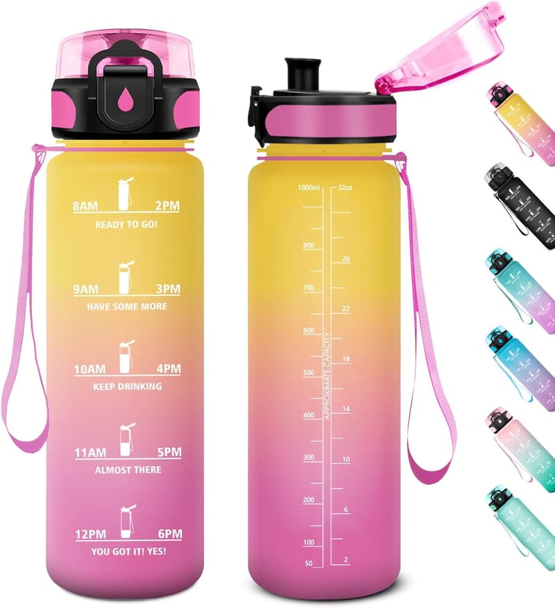 Auslaufsichere 1L Sportflasche mit Filter und Zeitmarkierung für Fitness