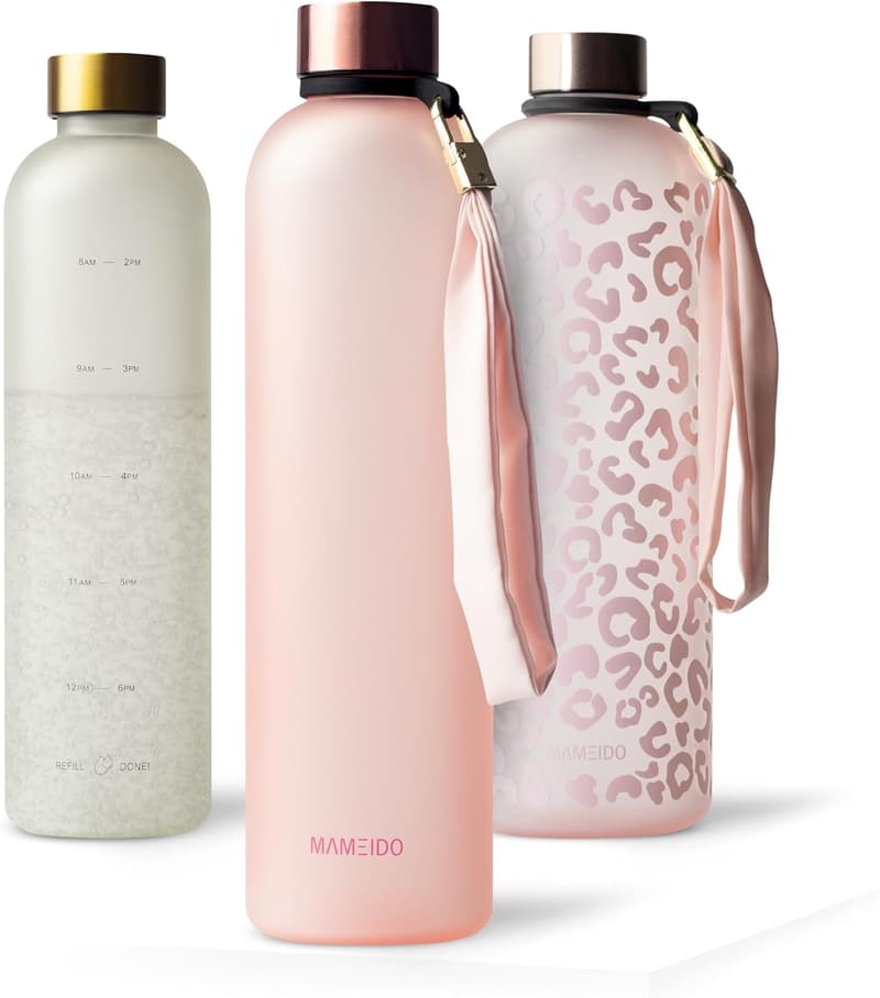 1l Trinkflasche mit Zeitmarkierung, auslaufsicher, BPA-frei, pink
