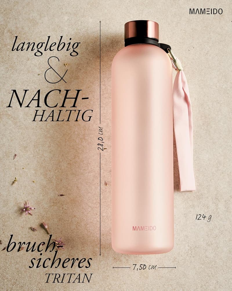 1l Trinkflasche mit Zeitmarkierung, auslaufsicher, BPA-frei, pink