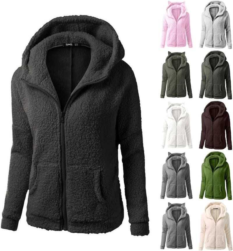 Winter Fleecejacke für Damen aus Teddyfleece mit Kapuze