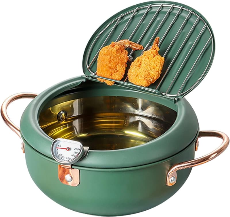 Edelstahl Fritteuse mit Thermometer und Ablauflöchern für Pommes & Fisch