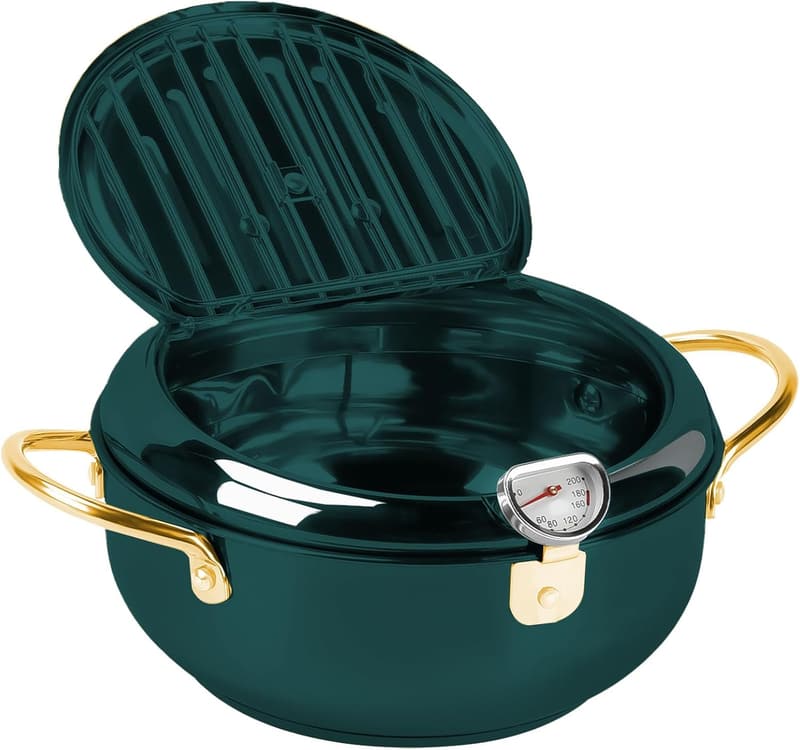 Edelstahl-Frittier-Topf für Tempura mit Deckel und Abtropfgestell, 24 cm