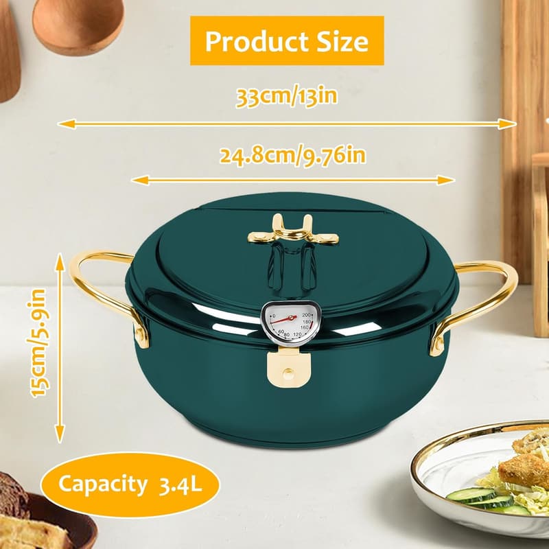 Edelstahl-Frittier-Topf für Tempura mit Deckel und Abtropfgestell, 24 cm