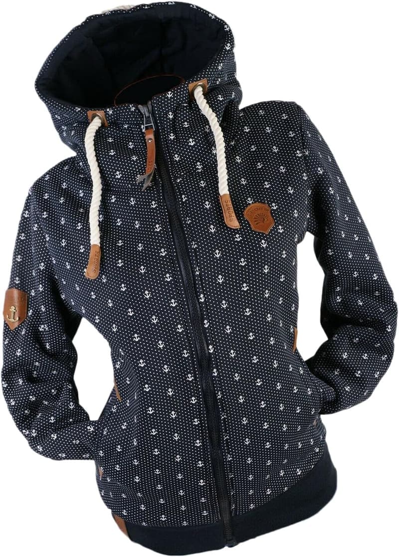 Damen Sweatjacke mit Kapuze, gefüttert, Anker-Design, M-3XL