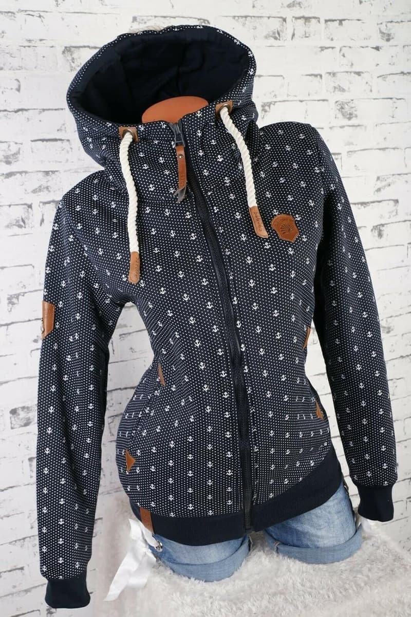 Damen Sweatjacke mit Kapuze, gefüttert, Anker-Design, M-3XL
