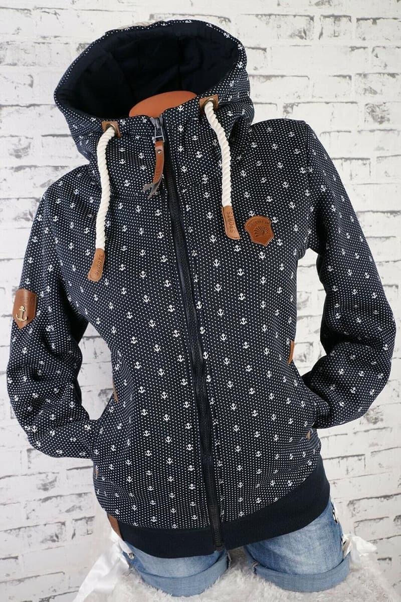 Damen Sweatjacke mit Kapuze, gefüttert, Anker-Design, M-3XL