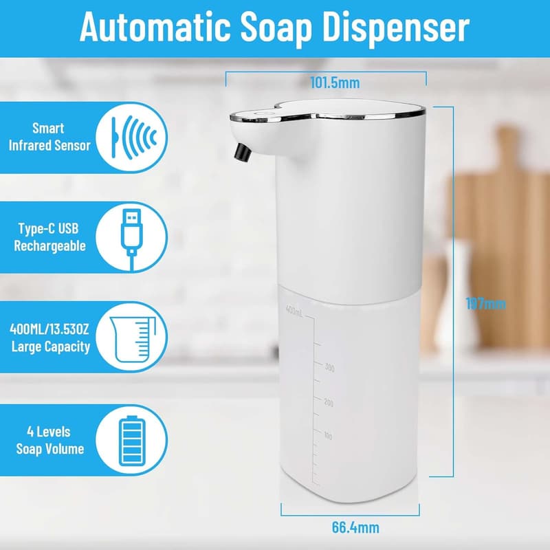 Automatischer Seifenspender mit Sensor, 400ml, USB wiederaufladbar, IPX5 wasserdicht
