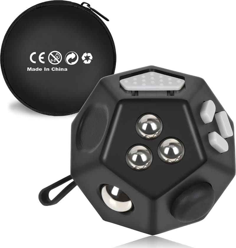 Tragbarer Fidget Stresswürfel für Erwachsene und Kinder, Schwarz