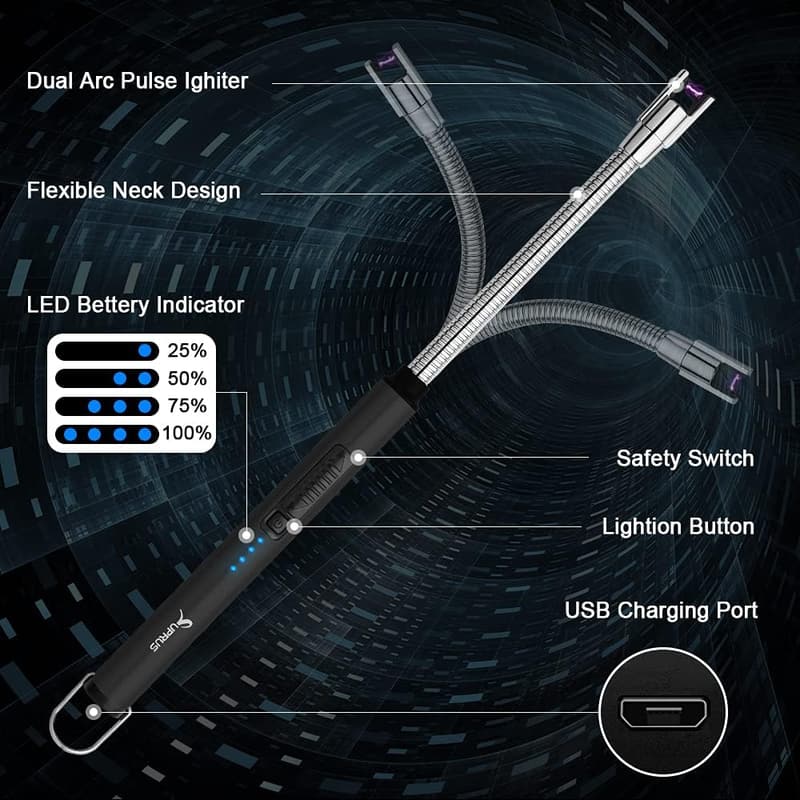 Wiederaufladbarer Elektro-Kerzenanzünder mit flexiblem Hals aus Edelstahl